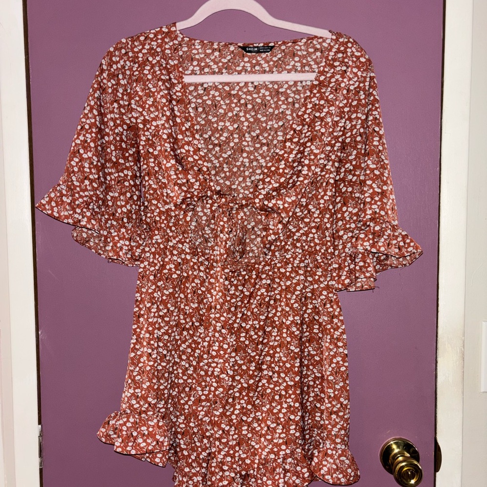 SHEIN Rust Floral Mini Dress